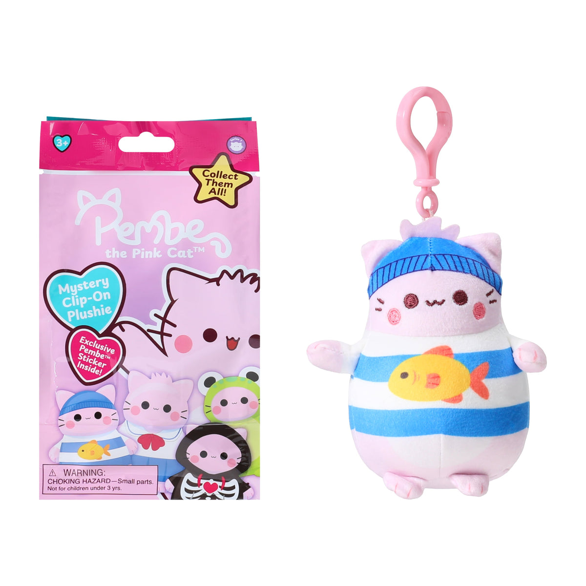 Pembe™ The Pink Cat Mystery Clip-On Plushie (Styles May Vary)