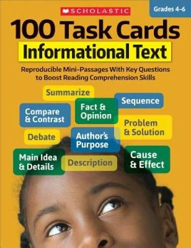 100 Task Cards: Informational Text: Reproducible Mini-Passages With  - VERY GOOD